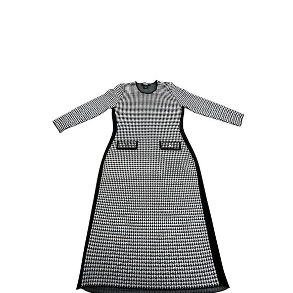 DKNY Womens Medium Houndstooth Midi Dress 3/4 Sleeves BOHO Cottage Core - Picture 1 of 7